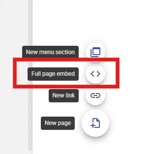 Google Sites editor showing choose full page embed